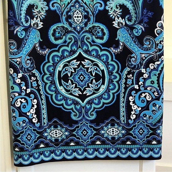 Chico’s Paisley Dress Size 1 (Medium) Blue 3/4 Sleeves Stretch Vacation - Picture 6 of 13